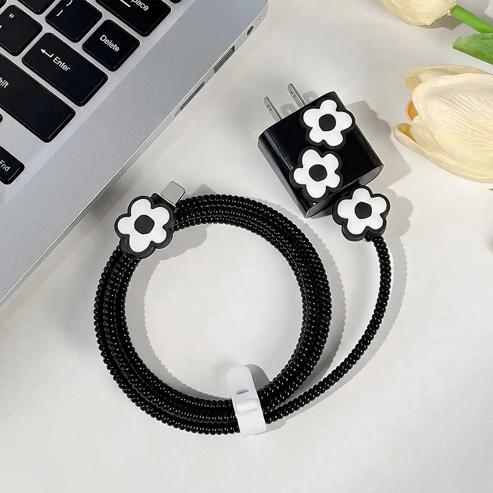 Flowers Charger Protective Case For iPhone 18 17 16 15 14 Anti-Brake Cable Organizer 18W 20W Silicone Sleeve New