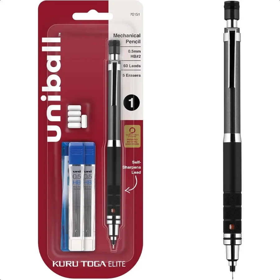 

uniball Kuru Toga Elite Mechanical Pencil Starter Kit 0.5mm HB 2 Gun Metal Barrel 1 Pack