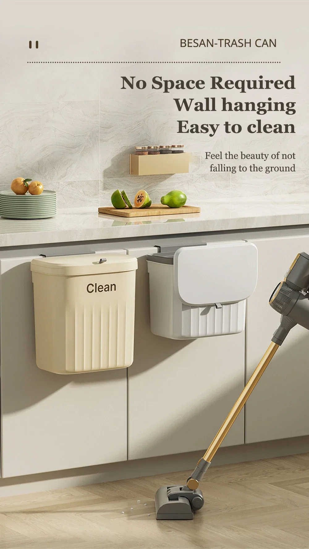 8.5/12L Wall Mounted Trash Can Household Galley Waste Bin Hanging Bathroom Trash Can With Lid Food Garbage Bin Kitchen