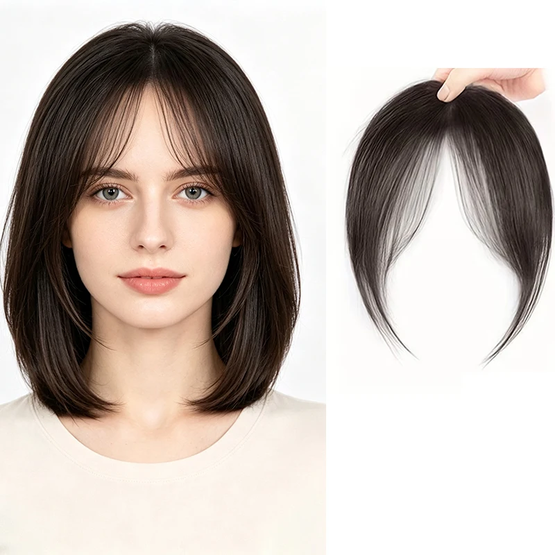 Elegant Scissor Bangs Wig for Women - Straight Synthetic Hair with Heat-Resistant Fibers And Adjustable Snap Mesh Cap