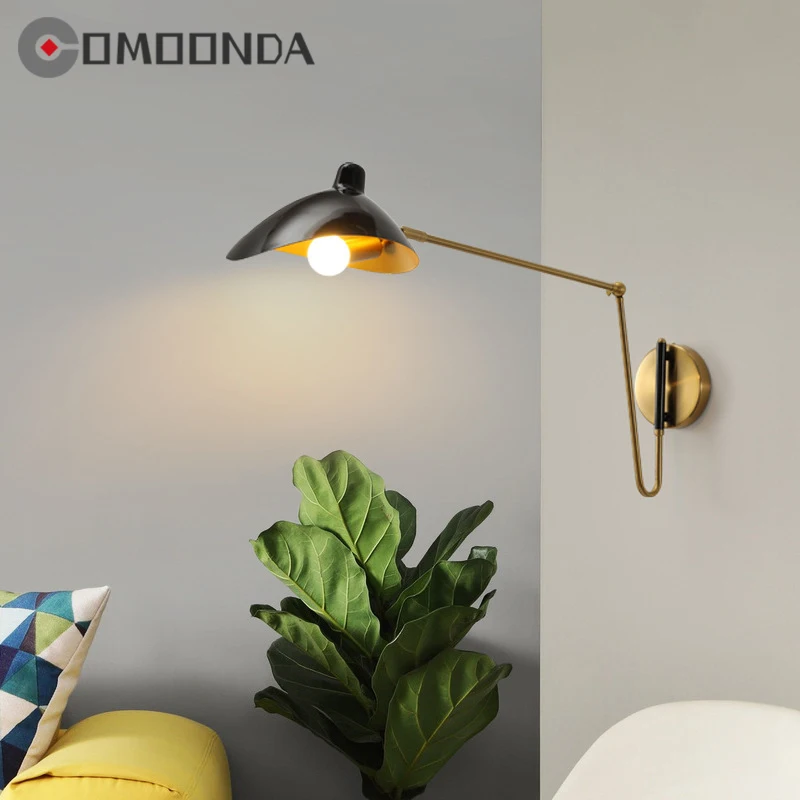 Industrial Long Arm Swing Wall Lamp Metal Material Matte Lampshade Surface Sconce Lights E14 Bedroom Hotel Decor Reading Lustres