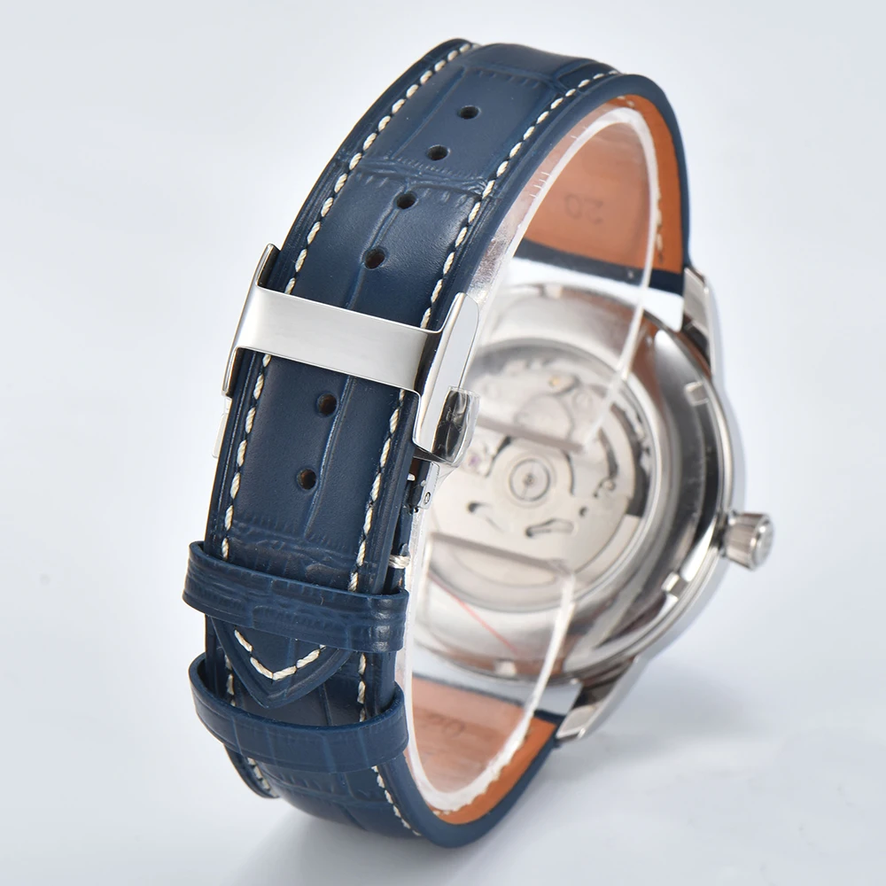 NH35 watch 40mm case 35mm Dial Hollow out cocktail style Stainless steel case and leather strap For NH35 Movement view 3