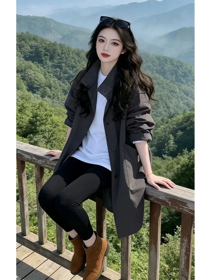 

26 Spring New Female Korean Thin Temperament, Foreign Style Super Fire Age Reduction Versatile Medium and Long Trench Coat Women