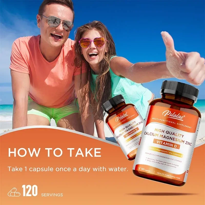 Capsules de zinc et de magnésium de calcium - La vitamine D riche, aide à soutenir les os, les dents, le cœur et améliore la fonction du système immunitaire