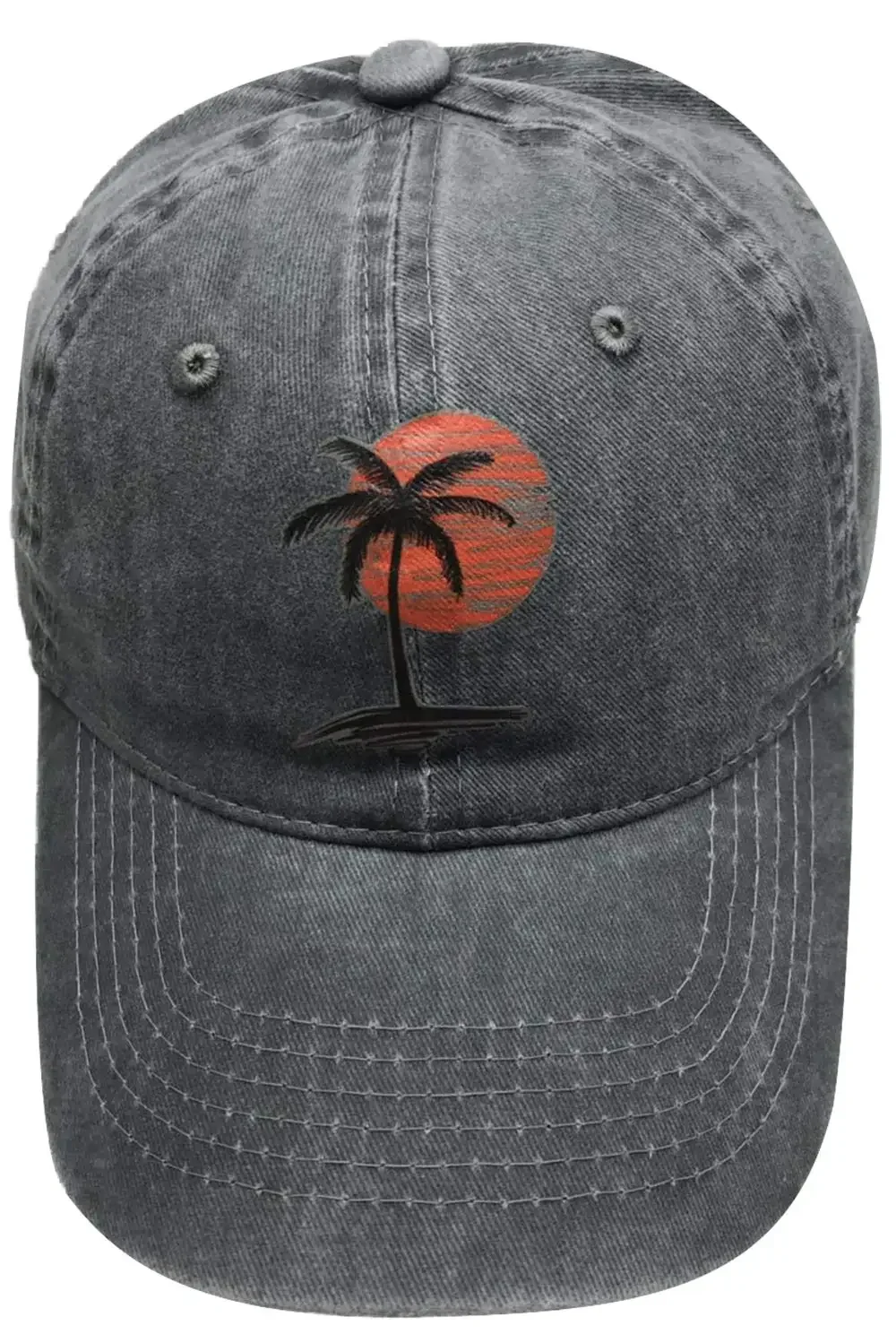 Palm Tree Baseball Caps Summer Aloha Beaches Outdoor Adjustable Denim Dad Hat (Palm Tree Sunset Grey, one Size)