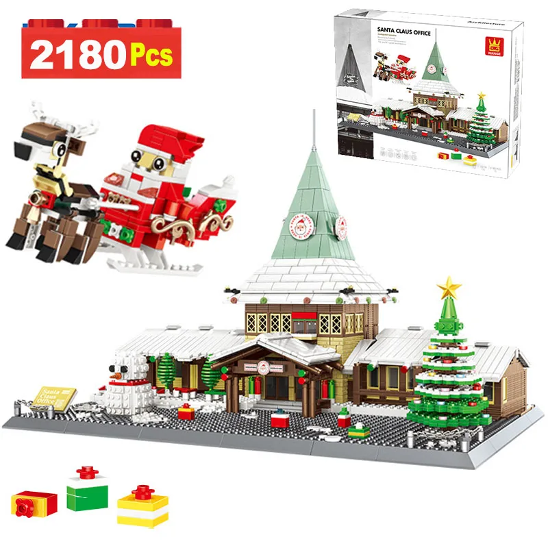 Kit de bloques de construcción de oficina de Papá Noel creativo, 2180 Uds., casa Modular MOC, juegos de ladrillos, regalos de Navidad para adultos y niños, Juguetes DIY