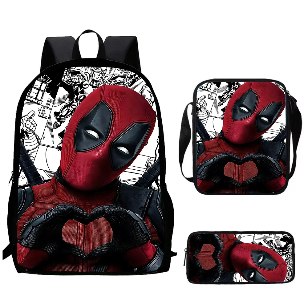 3Pcs Set Cartoon DeadPool School Backpack with Shoulder Bags Pencil Bags for Boys Girls, Anime School Bag for Kindergarten