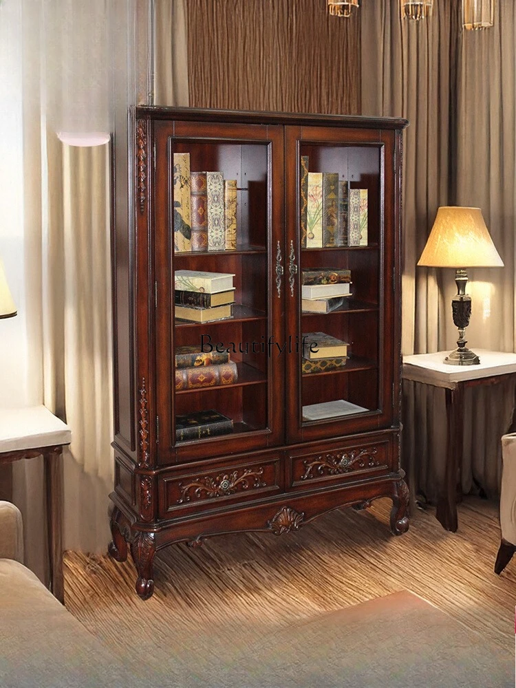 

Solid Wood Living Room Mid-century Style Bookcase Vintage Display Storage Cabinet