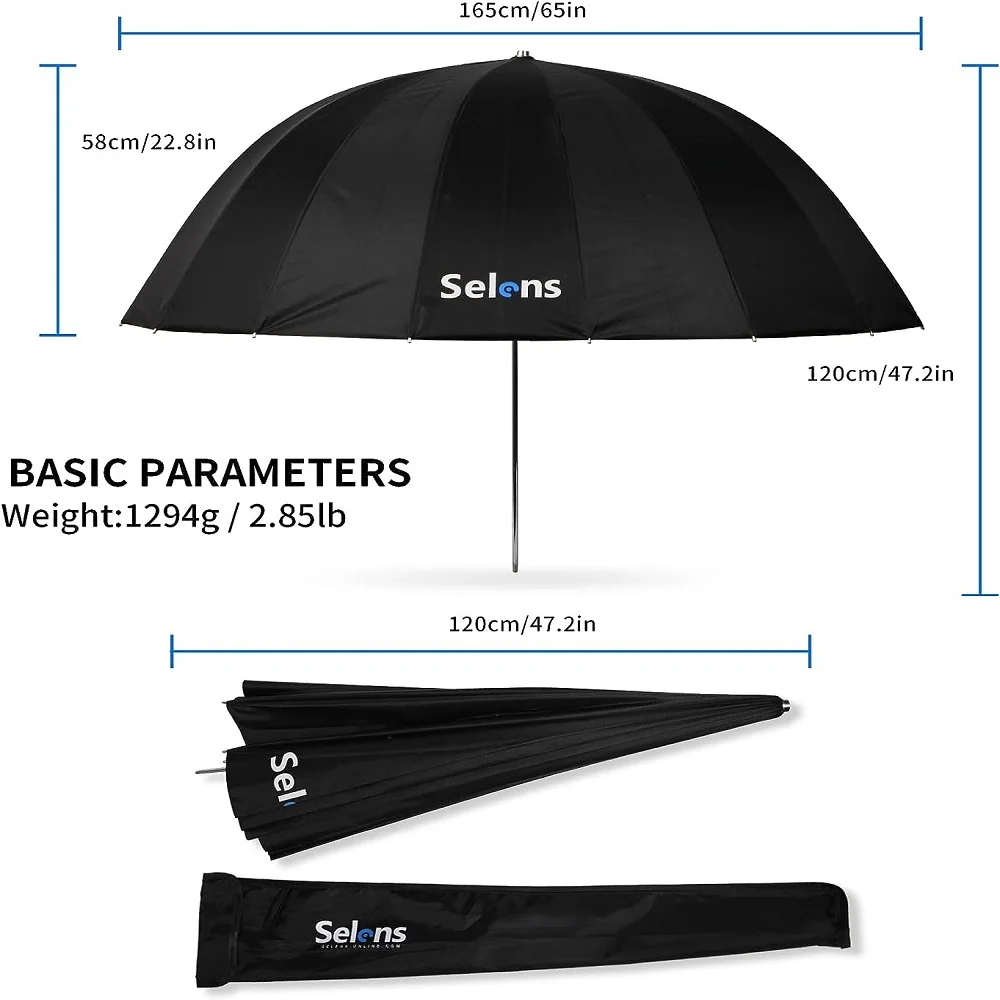 Selens 165cm 16 Rods Umbrella Professional Parabolic Reflective Umbrella Photo Studio Kits Soft Umbrella Photography Accessories