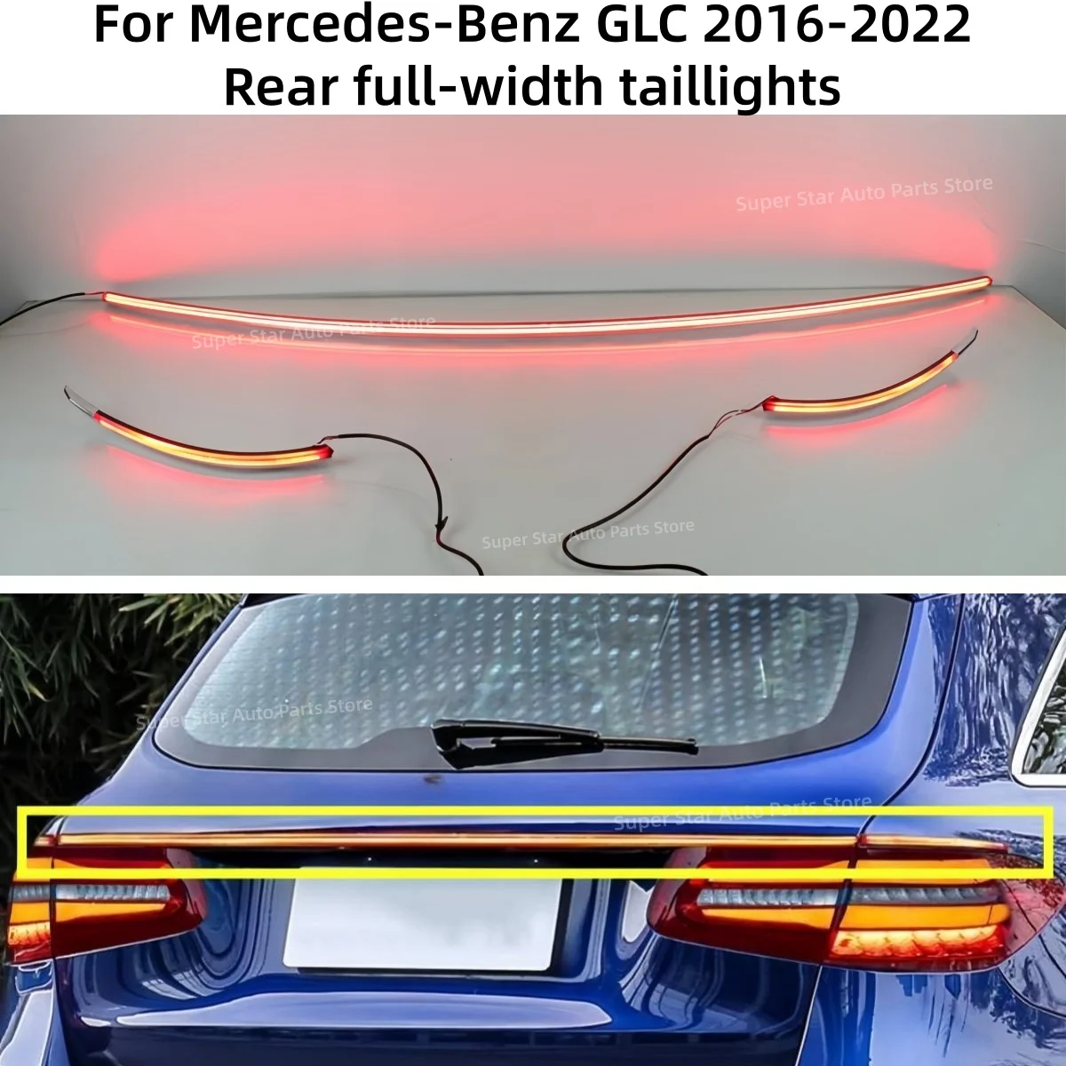 

For Mercedes-Benz GLC 2016-2022 Rear full-width taillights Three functions Rear fog light Bumper light brake lights Turn signal