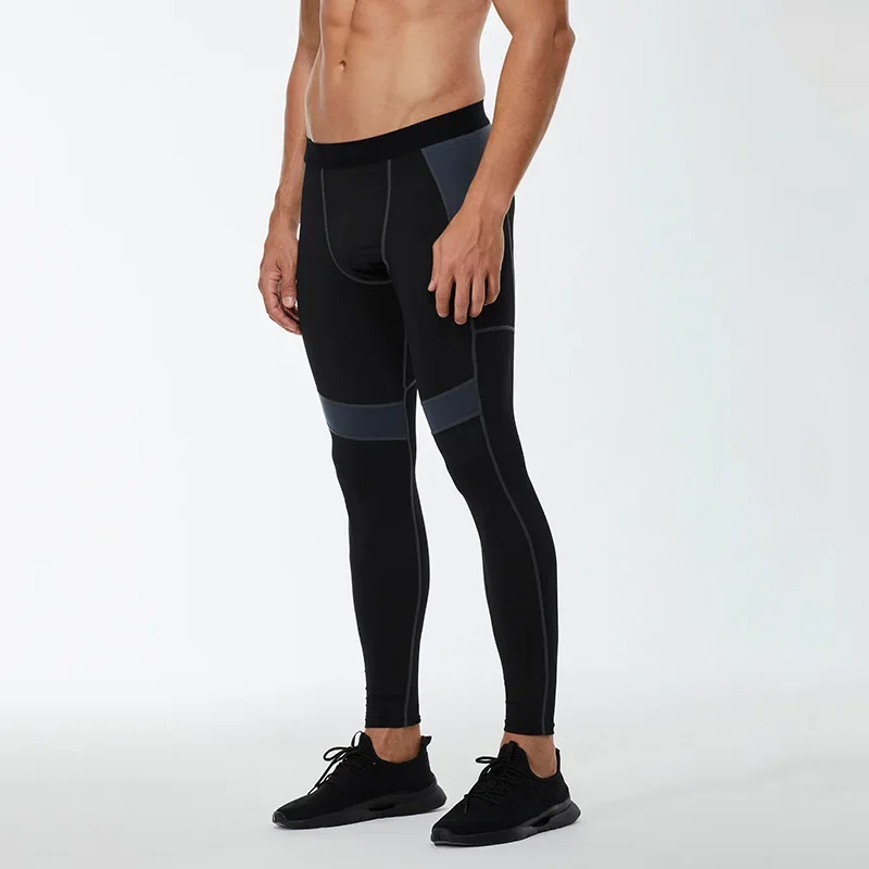 Men Patchwork Compression Running Tights Trousers Phone Pocket Elastic Leggings Fitness Gym Bodybuilding Long Pants