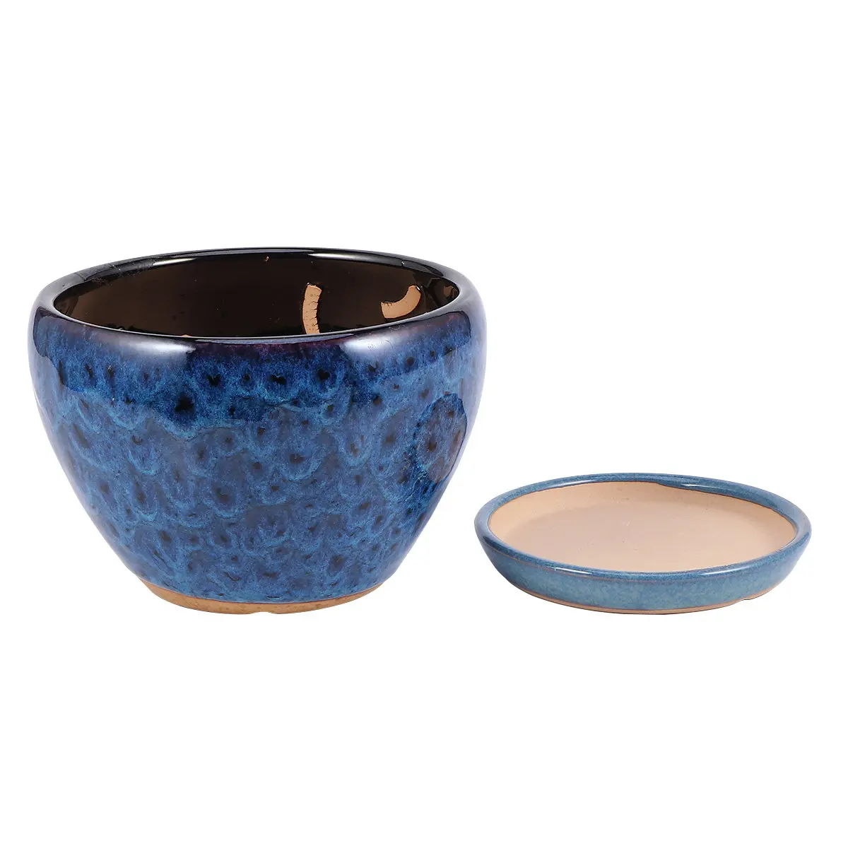 1Set Ceramic Succulent Pot with Drainage Hole Split Tray Smooth Texture Fine Craftsmanship for Herbs Cactus Desk Bookshelf