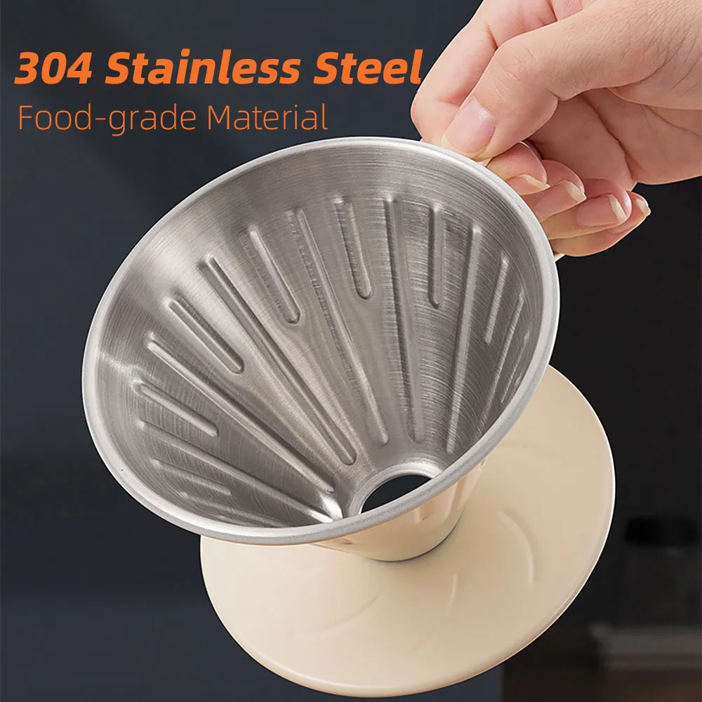 Stainless Steel Coffee Filter Pour Over Coffee Dripper V-Shaped Brew Coffee Filter Portable Outdoor Barista Coffee Accessories