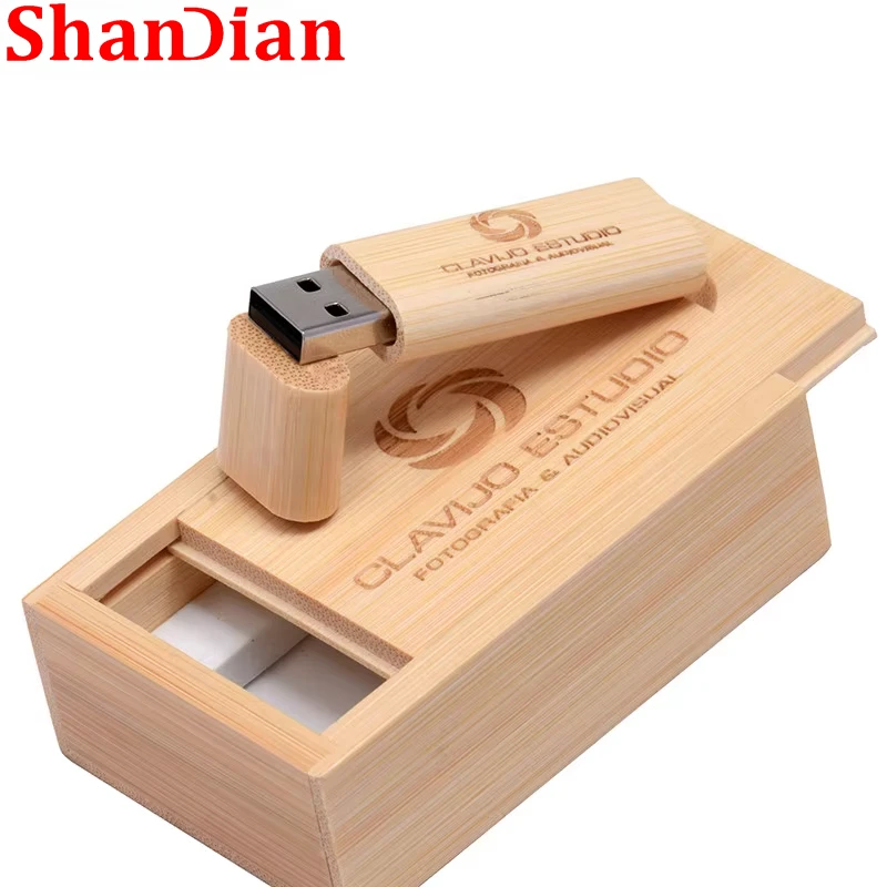 Custom Made Free LOGO Pendrive 64GB Wooden + Box USB Flash Drive 32GB Photography Gift U Disk 16GB Volume Sales Memory Stick 8GB