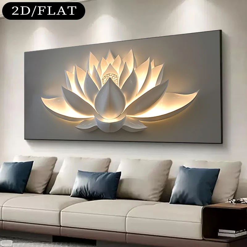 2D Flat 1pc Large Lotus Flower Canvas Wall Art - Noframed Modern Minimalist Canvas Prints for Living Room, Bedroom, Office Decor