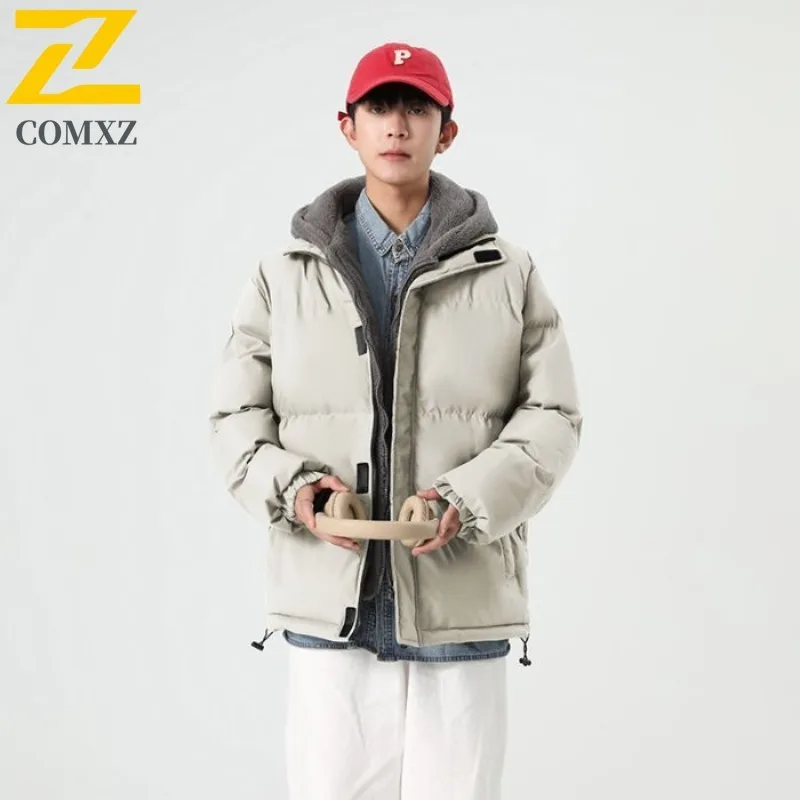 

COMXZ 2025 Autumn Winter Plus Size Mens Cotton Jacket M 8XL Hooded Two Piece Style Fleece Lined Coat lightweight windbreaker