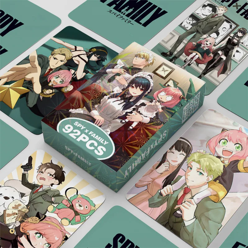 

92Pcs Spy X Family Anya Forger Cards Box Set Anime Character Anya Double-Sided Laser Card Lomo Card Toys Collection For Fans