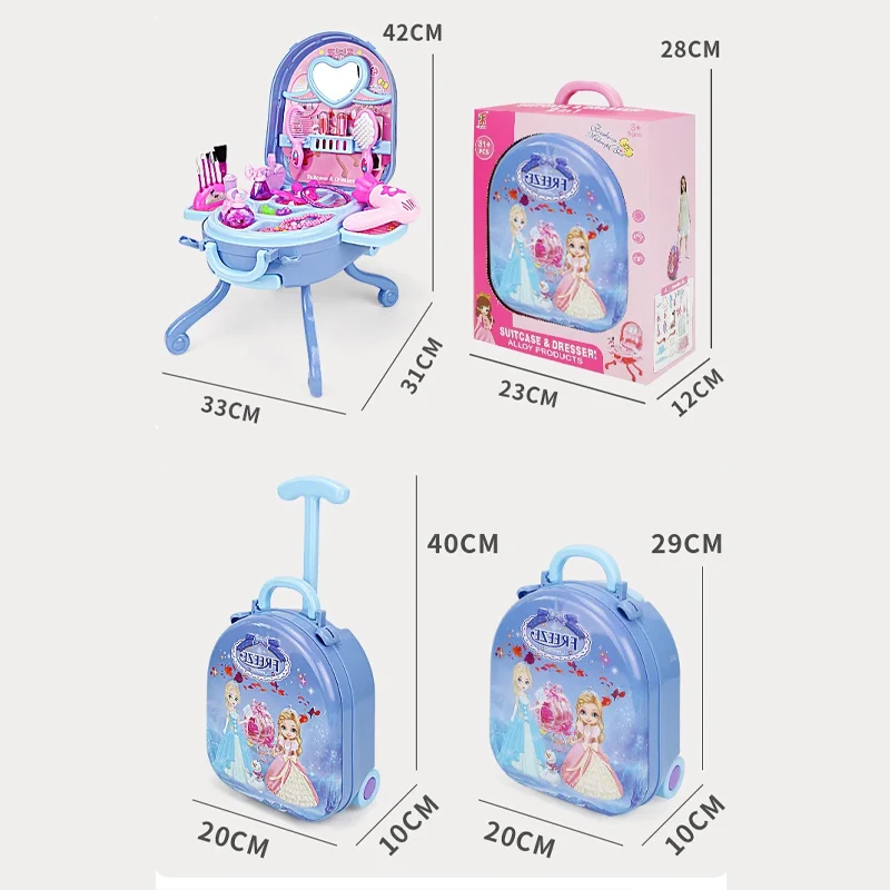 3 in 1 Kids Makeup Toy Set Girls Cosmetics Cosplay Princess Dresser Lipstick Pretend Toy Suitcase Toy Birthday Gift