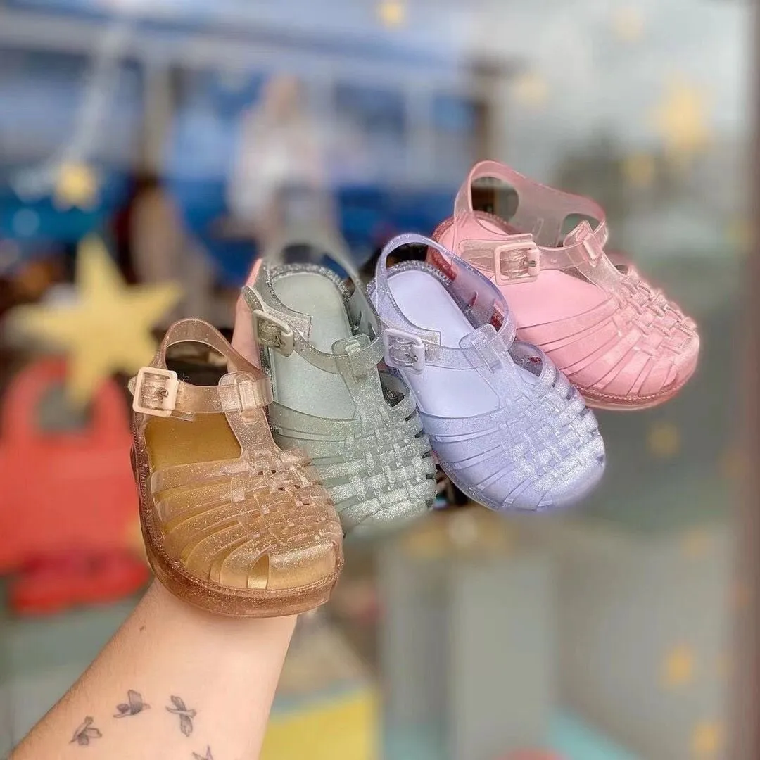 Hot Sale Children Retro Summer Roma Jelly Shoes Girl Fashion Beach Hallow Flat Sandals Kids Classical Beach Shoes HMI043