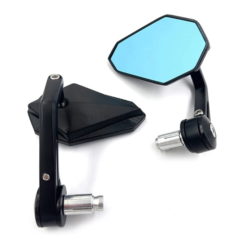 Q39F Pair Motorcycle Anti Glass Motorbike 22mm 7/8'' Blue Glass Rearview Glass Rear View Glass 360 Degree Adjustment