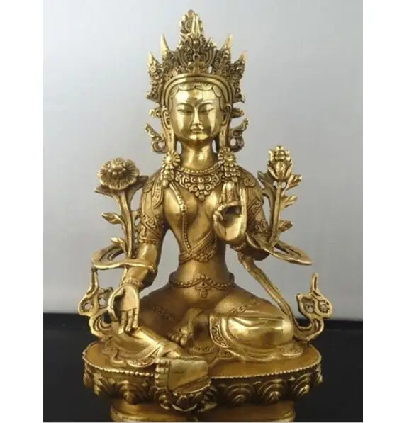 

Agama Buddha Tibet Tembaga Hijau Tara God Godness Kuan-yin Buddha Patung