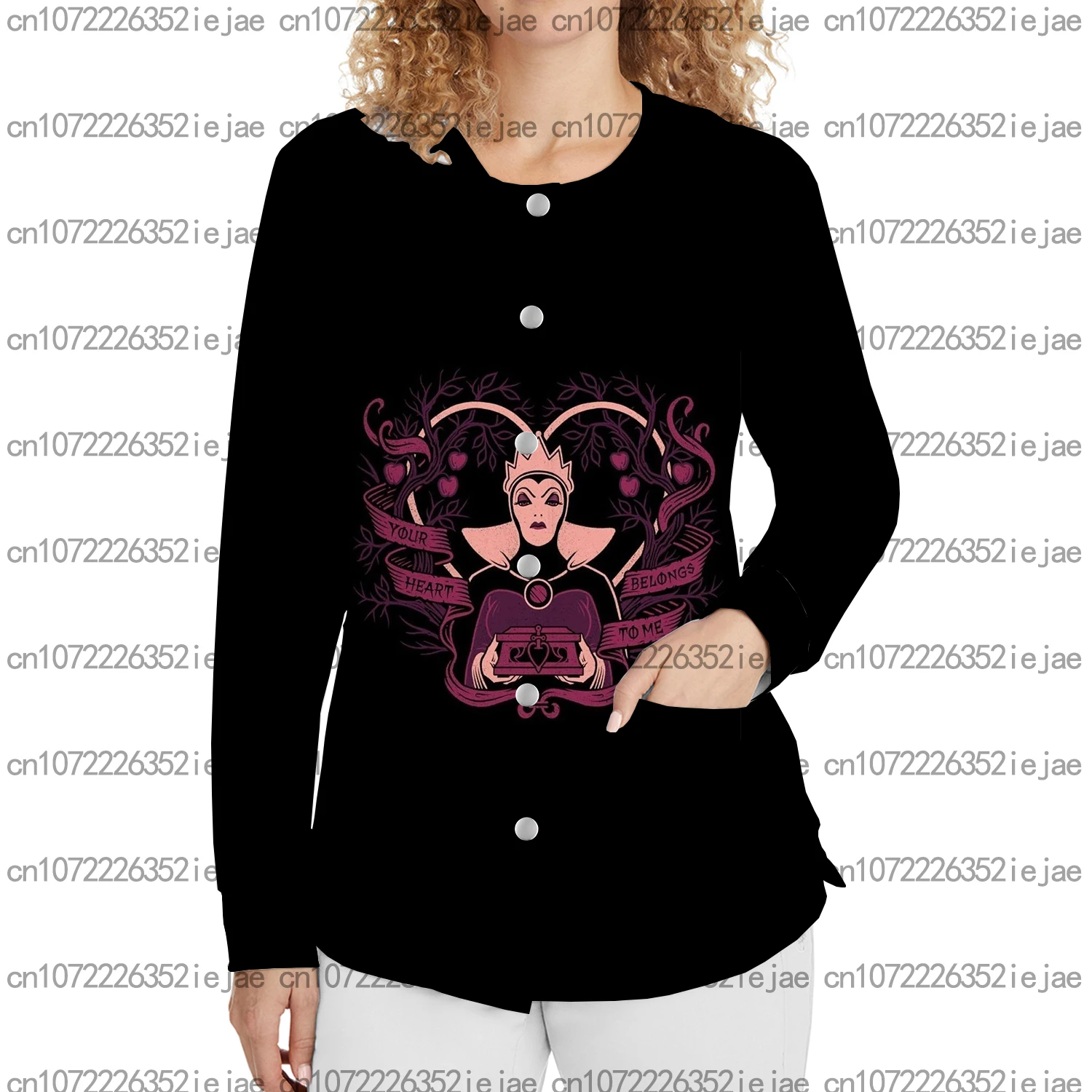 Damska odzież robocza, bluza medyczna z okrągłym dekoltem, moda salonu kosmetycznego, nadruk Halloweenowy Śpiący Diabeł, fartuch pielęgniarski do szpitala.