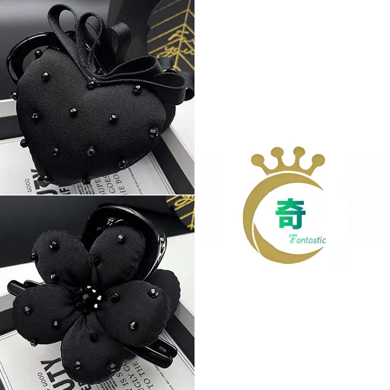 8CM MINI Premium 2025 New Black Strawberry Heart Shaped Flower High Ponytail Disc Hair Shark Clip Headgear Girl Hair Accessoires