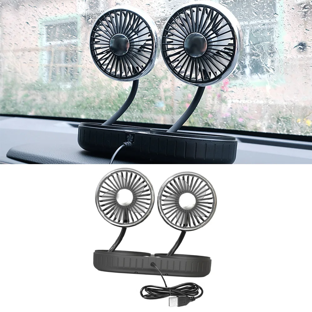 USB 5V Mini Car Dashboard Cooling Fan Dual Head 360° Adjustable Air Circulation Multi-angle 3 Speed Car Electric Fan Universal