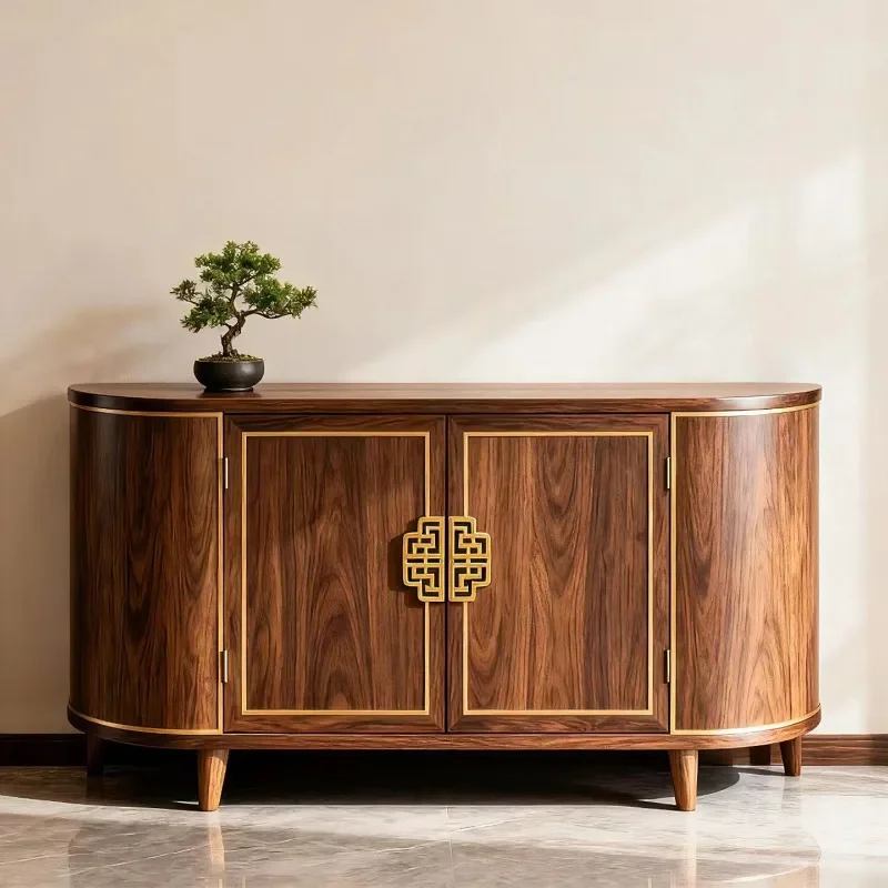 New Chinese-style North American black walnut dining side cabinet Modern simple light luxury all solid wood porch cabinet Locker