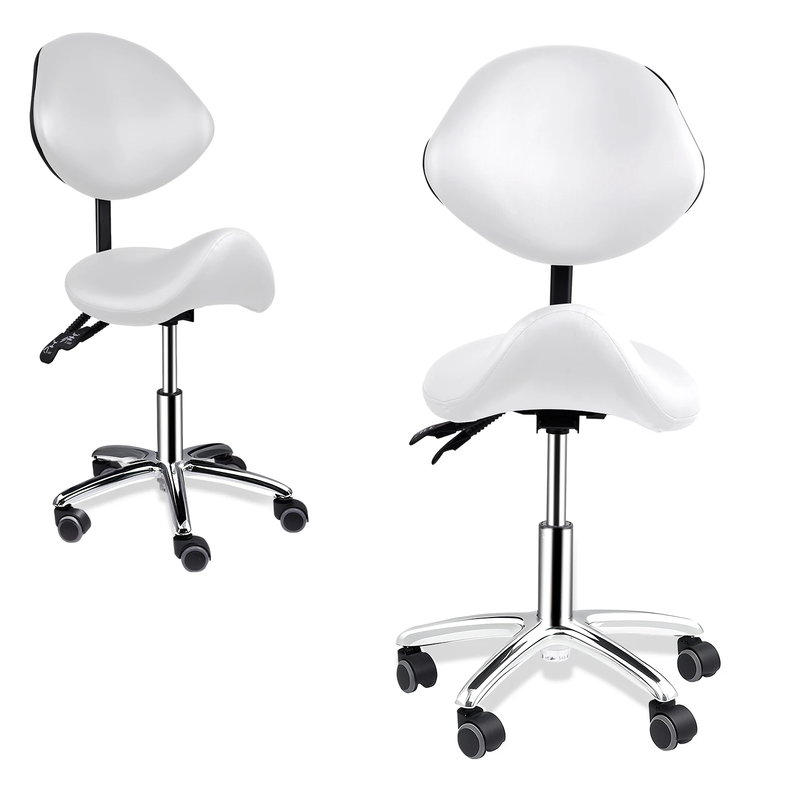 

Ergonomic Saddle Chair with Wheels,Adjustable Rolling Stool with Backrest - for Massage,Office,Salon & Prolonged Seating Comfort