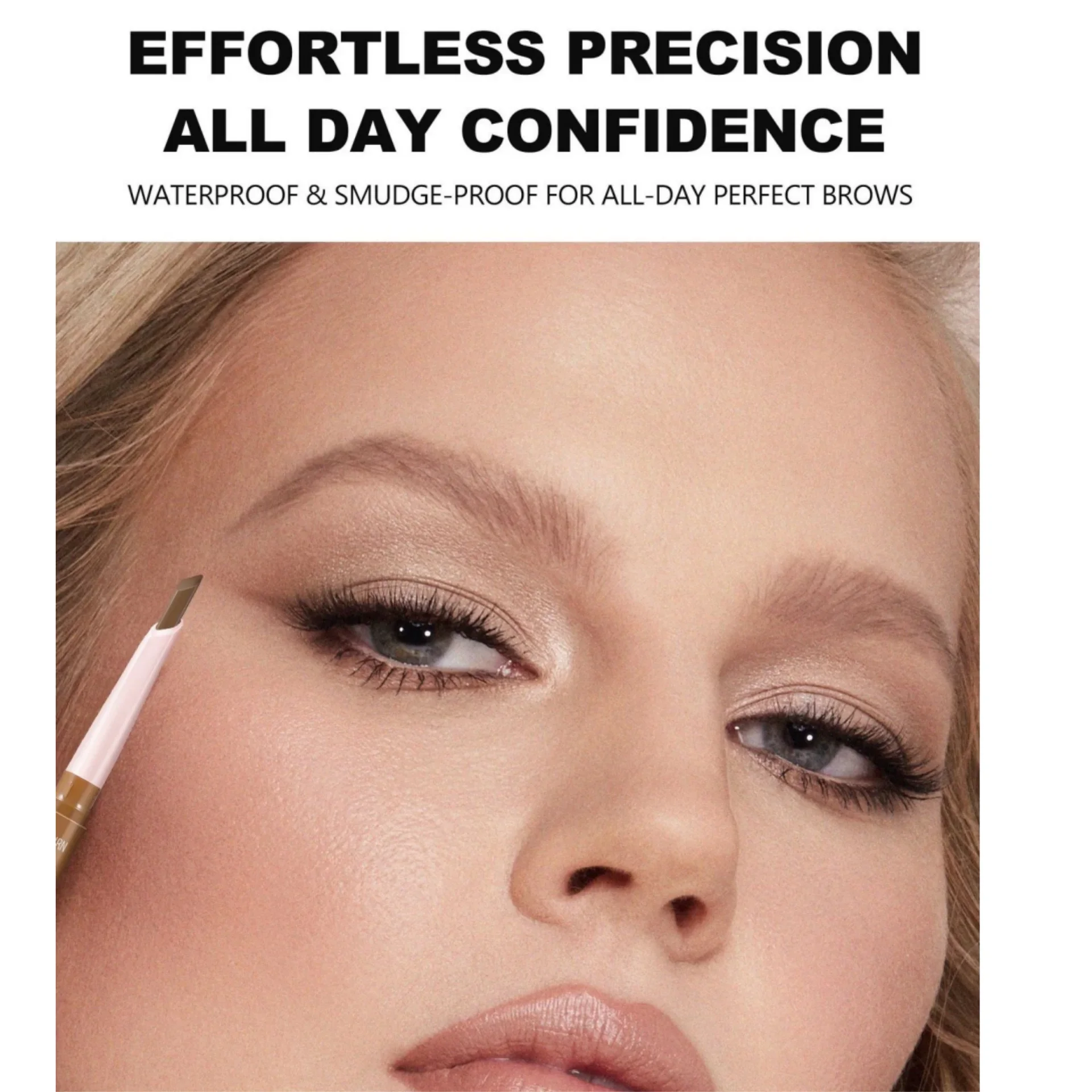 HANDAIYAN ダブルヘッドアイブロウペンシル（ブロウブラシ付き）2 in 1 3D回転式 長持ち 防水アイブロウペンシル
