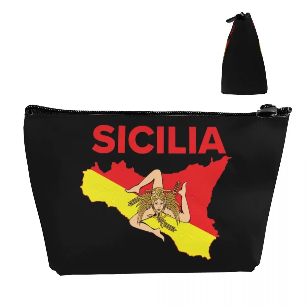 Map Of Sicily Trinacria Travel Cosmetic Bag for Women Sicilian Pride Toiletry Makeup Organizer Ladies Beauty Storage Dopp Kit