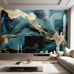 Custom 3D Mural Paper Luxury Green Gold Marble Graffiti Wallpaper for Living Room TV Background Wall Decor Waterproof Canvas
