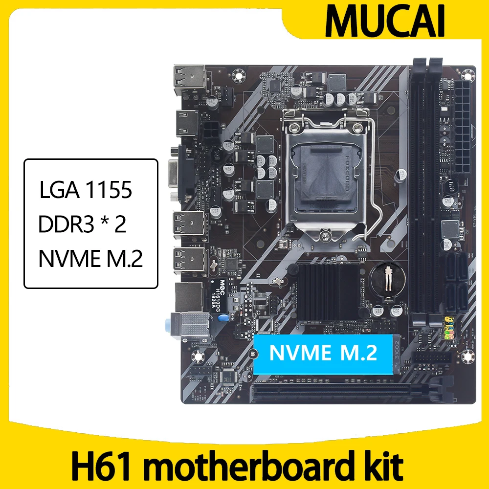 

Плата MUCAI H61 LGA 11555 Micro-ATX: поддержка i3/i5/i7, 2x DDR3 (32 ГБ), встроенная графика, надежная стабильность