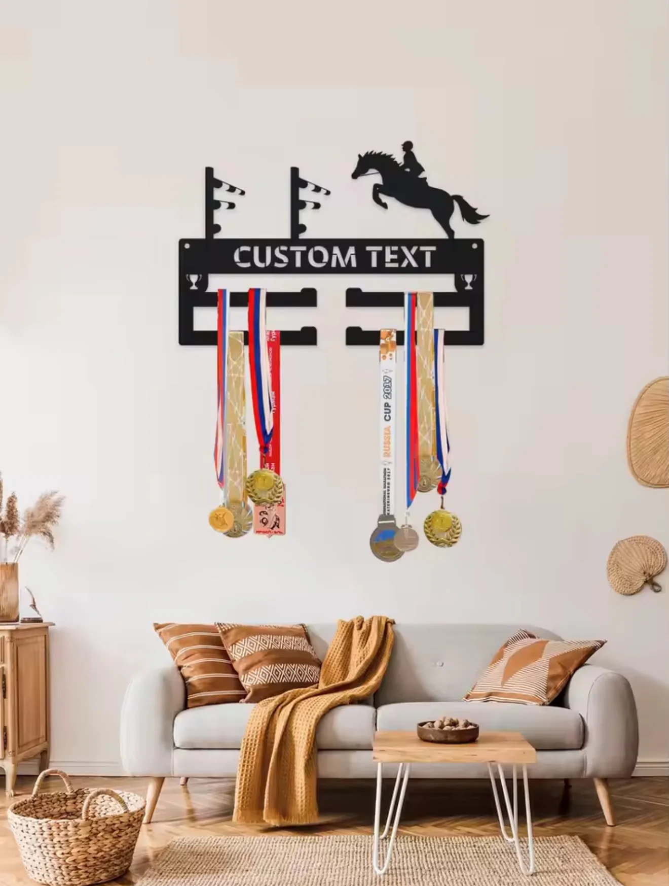 Custom Medal Hanger Horse Ribbon Holder, Sports Awards Ribbons with Name Holder, Horse Riding Medal Hanger Display Rack Equestri