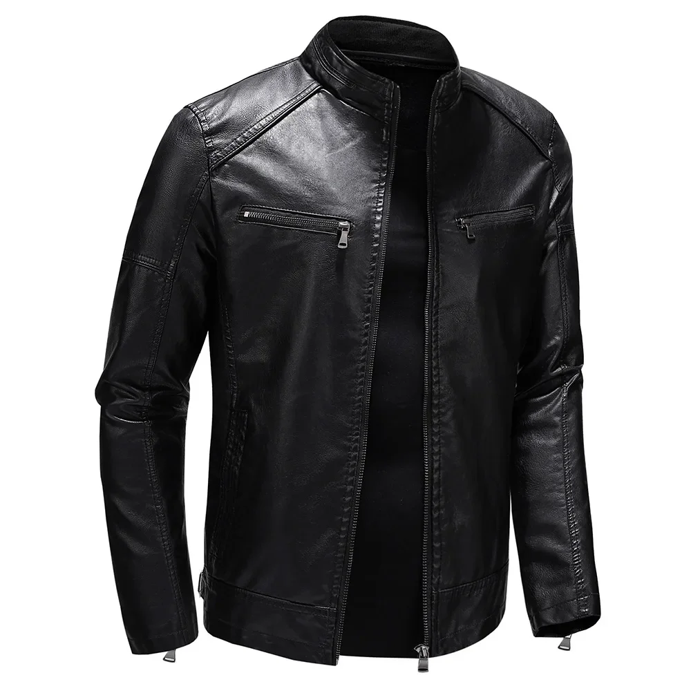 2024 Men's Autumn/Winter New Collection Men's PU Leather Jacket Short Style Stand up Collar Youth Motorcycle Leather Jacket