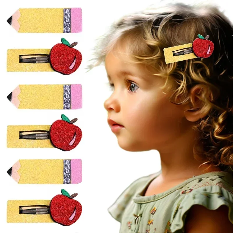 ncmama 2 pezzi glitter matita forcina ritorno a scuola accessori per capelli per bambini ragazze dolci studenti Bb clip barrettes copricapo regalo