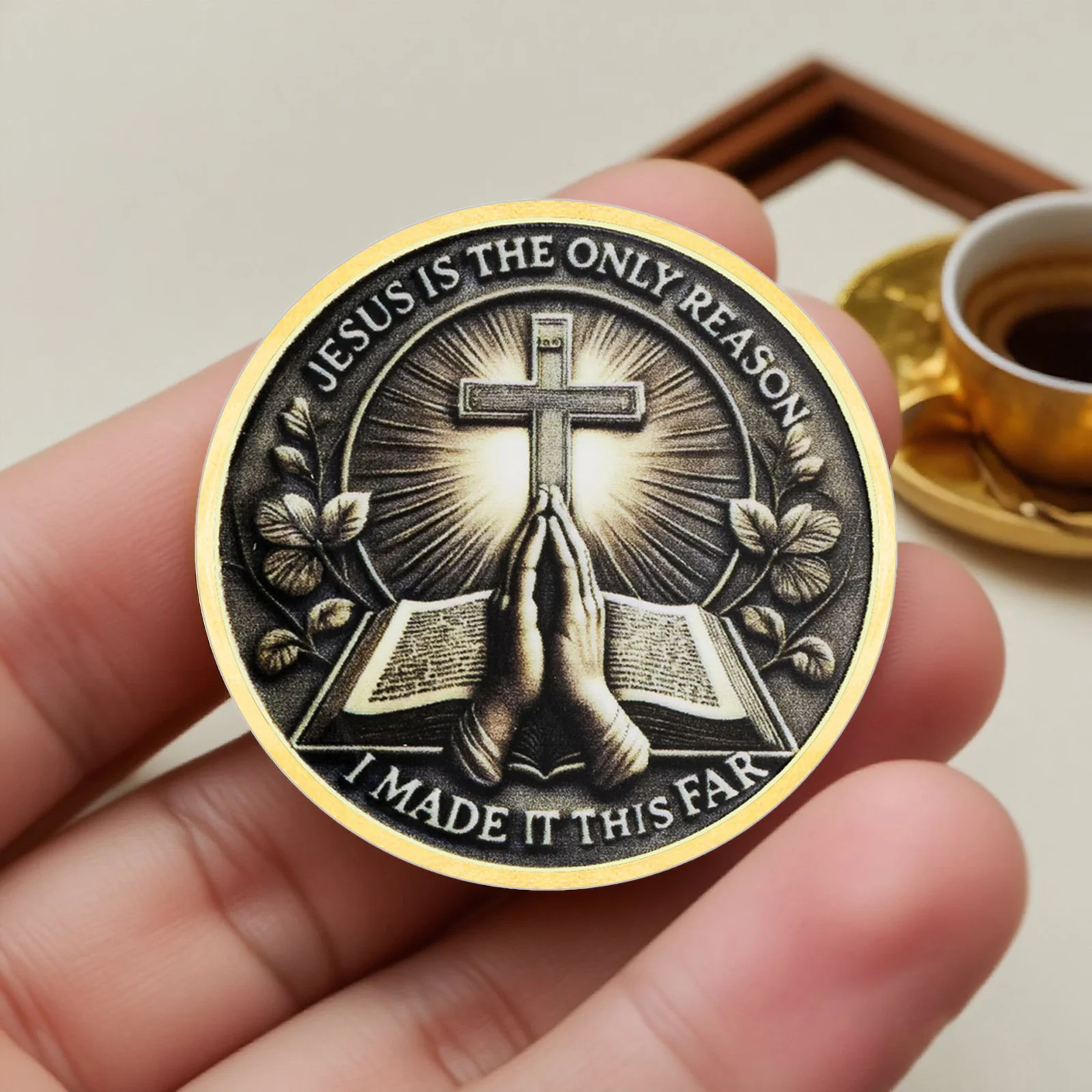 NEW Jesus Is The Only Reason Gold Plated Souvenir Coin I Made Is This Far Cross Collection Coin Home Decoration view 5