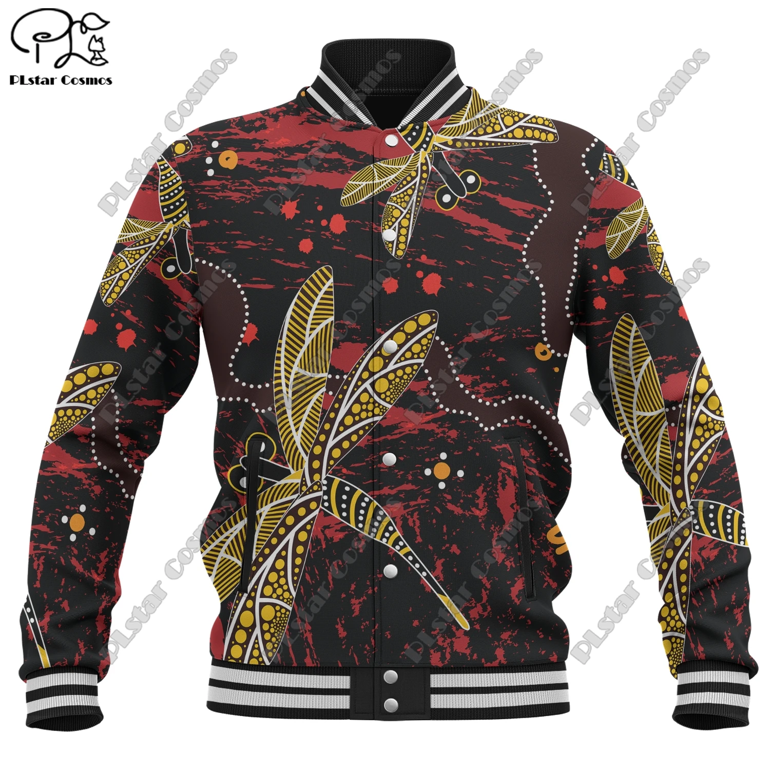 

3D Pattern Design Australian Aboriginal Art Dragonfly Polka Dot Color Bomber Full Snap Jacket Unisex Team Gift Winter New