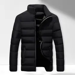 Trendy Casual Coat  Solid Color Cozy Men Parkas  Thick Zipper Jacket Coat