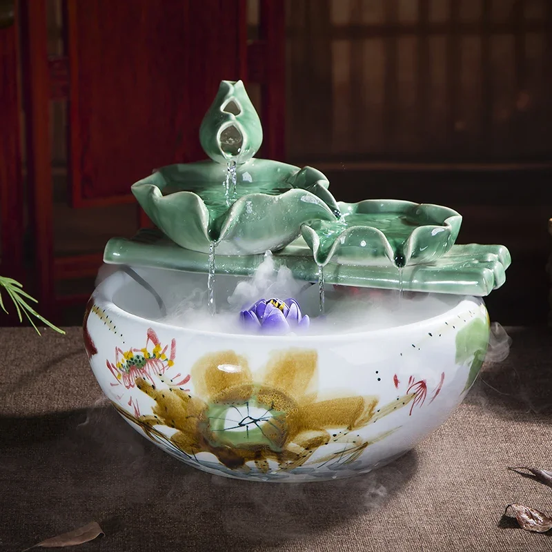Ceramic Water Fountain Humidifier Decoration Home Fengshui Wheel Lucky - view 5