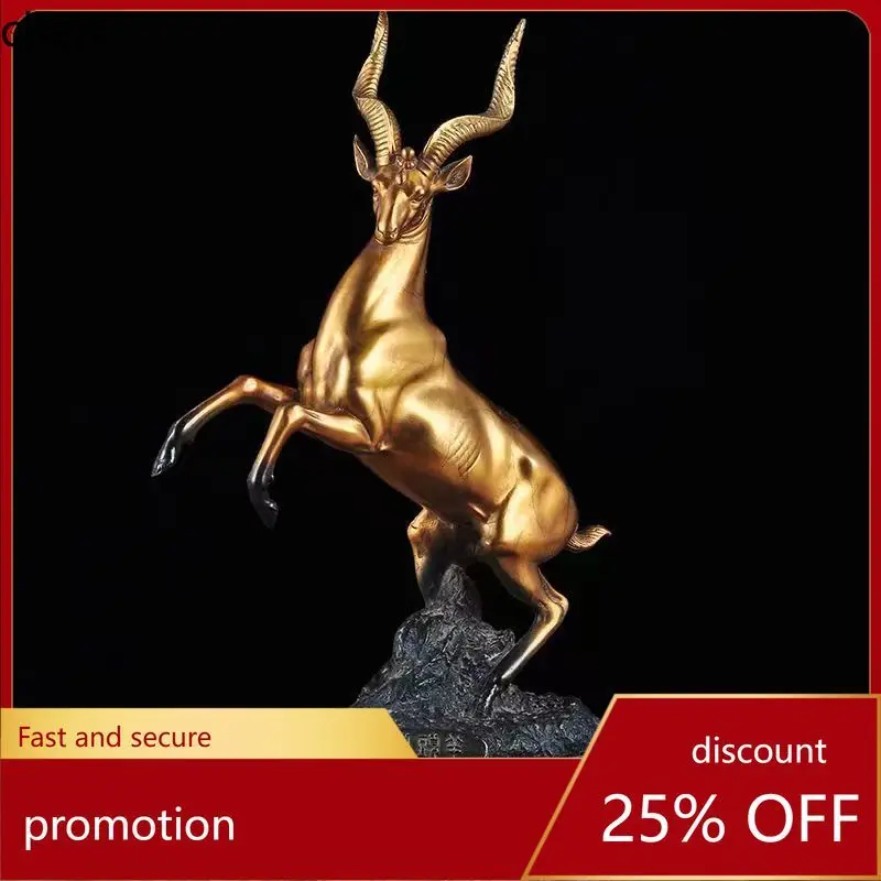 HT Chinese Style Brass Sheep Collar Head Sheep Ornament Cast Copper Zodiac Crafts Home Study Room Opening Decoration Gift