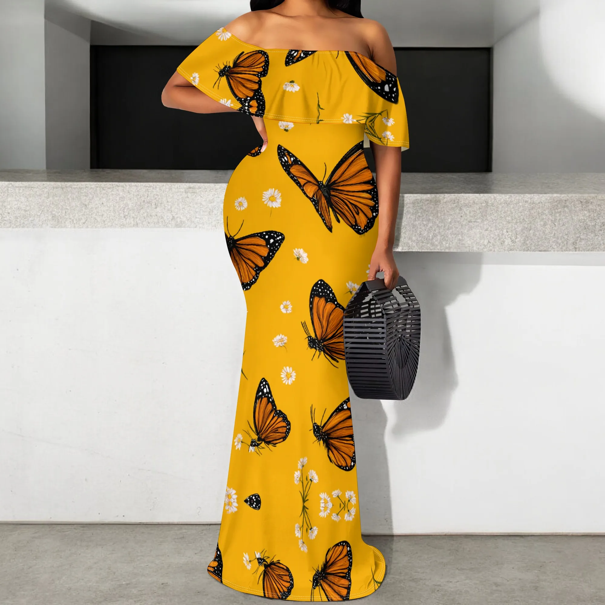 

"Off-Shoulder Floral Butterfly Maxi Dress for Women – Elegant Summer Dress in S-3XL, Perfect for Beach & Vacation"