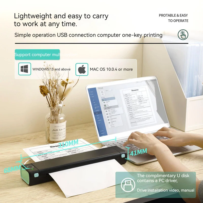 NEW M08F A4 Portable Thermal Printer,Supports 8.26\