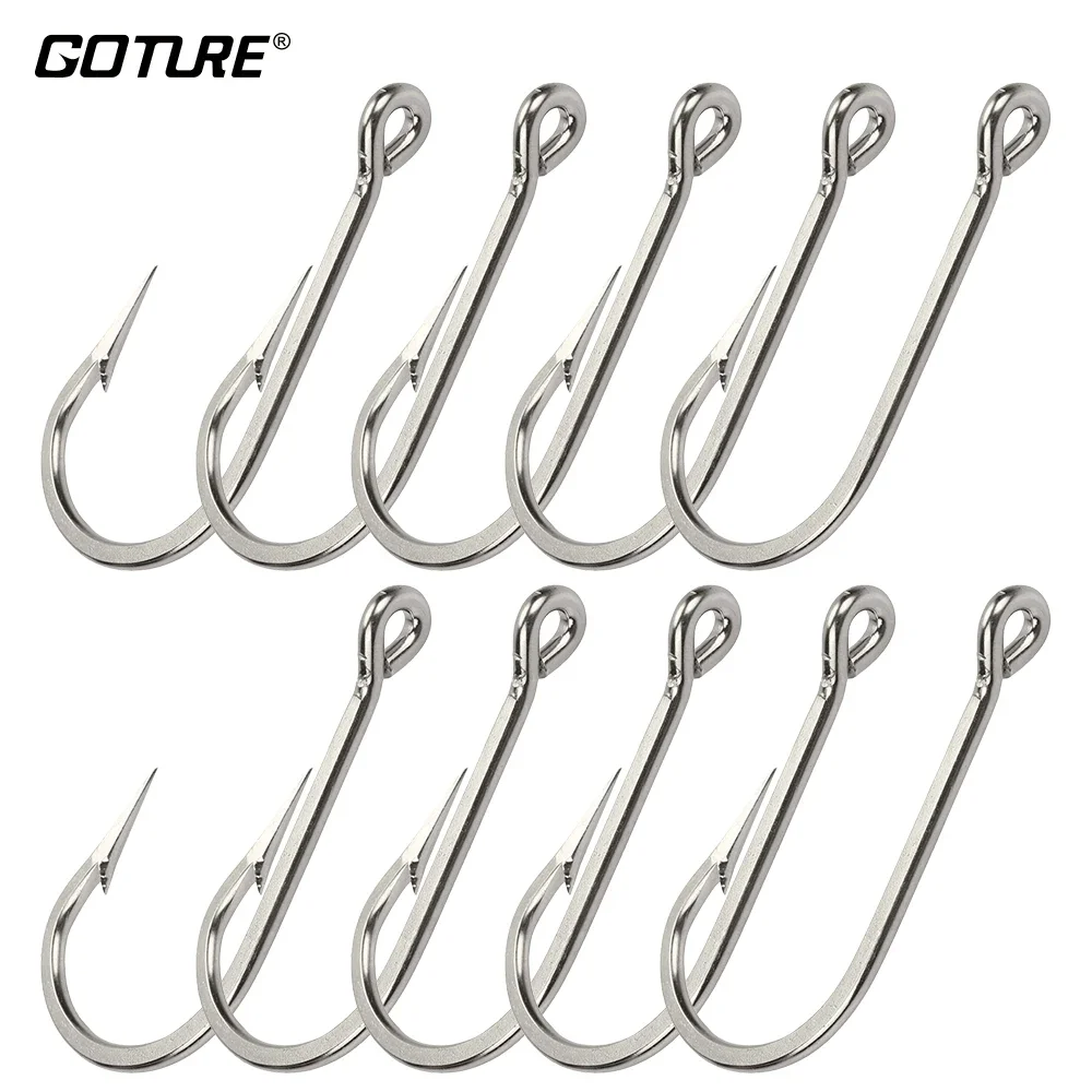 Goture 10 pieces Stainless Steel Fishing Hooks Saltwater Fishhooks Catfish Sea Fishing Hooks Size #6 -#12 Tackle Equipment