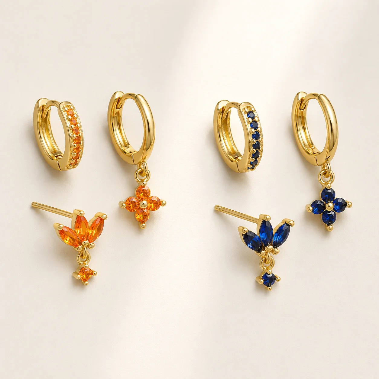 Mit Geschenkbox 3-teiliges Funkelndes Zirkonia-Ohrring-Set für Damen 2 Farben Blumen-Ohrstecker und Huggie-Creolen Unpassender Schmuck Geschenk – Detail 11