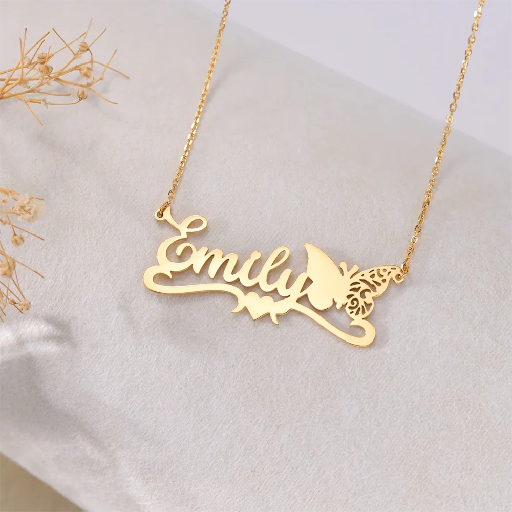 DHQH Personalized Birth Month Butterfly Necklace for Girls Customized Name Necklace Stainless Steel Jewelry Women's BirthdayGift