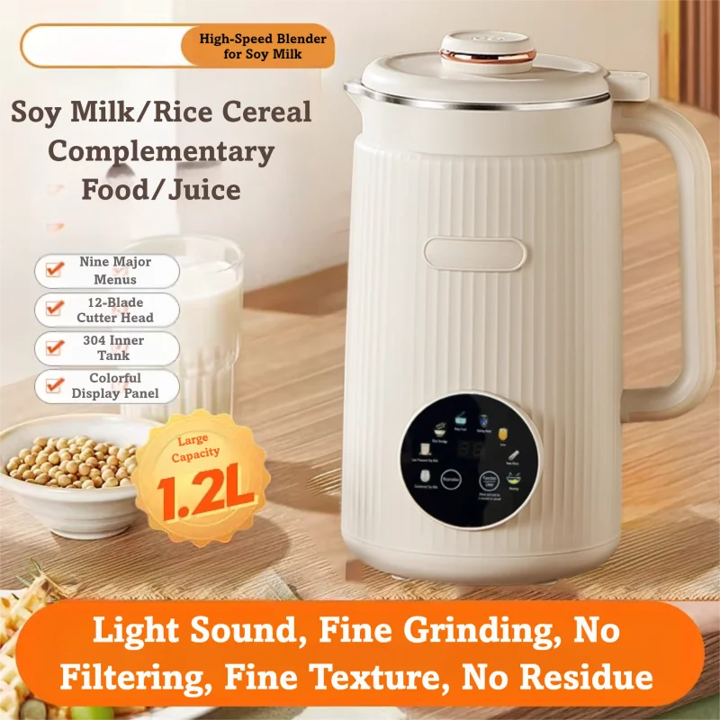 

1200ML Electric Soybean Milk Machine Automatic Intelligent Food Blender Filter-free Soy Milk Maker Rice Paste Maker Kettle