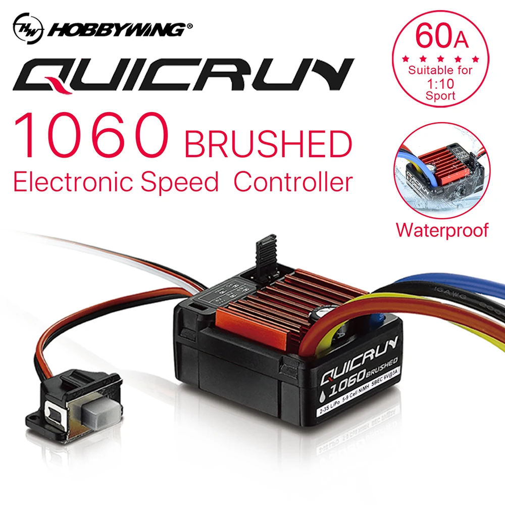 Original HobbyWing QuicRun 1060 60A Brushed Electronic Speed Controller ESC Waterproof For 1:10 SCX10 TRX4 TRX6 D90 Redcat