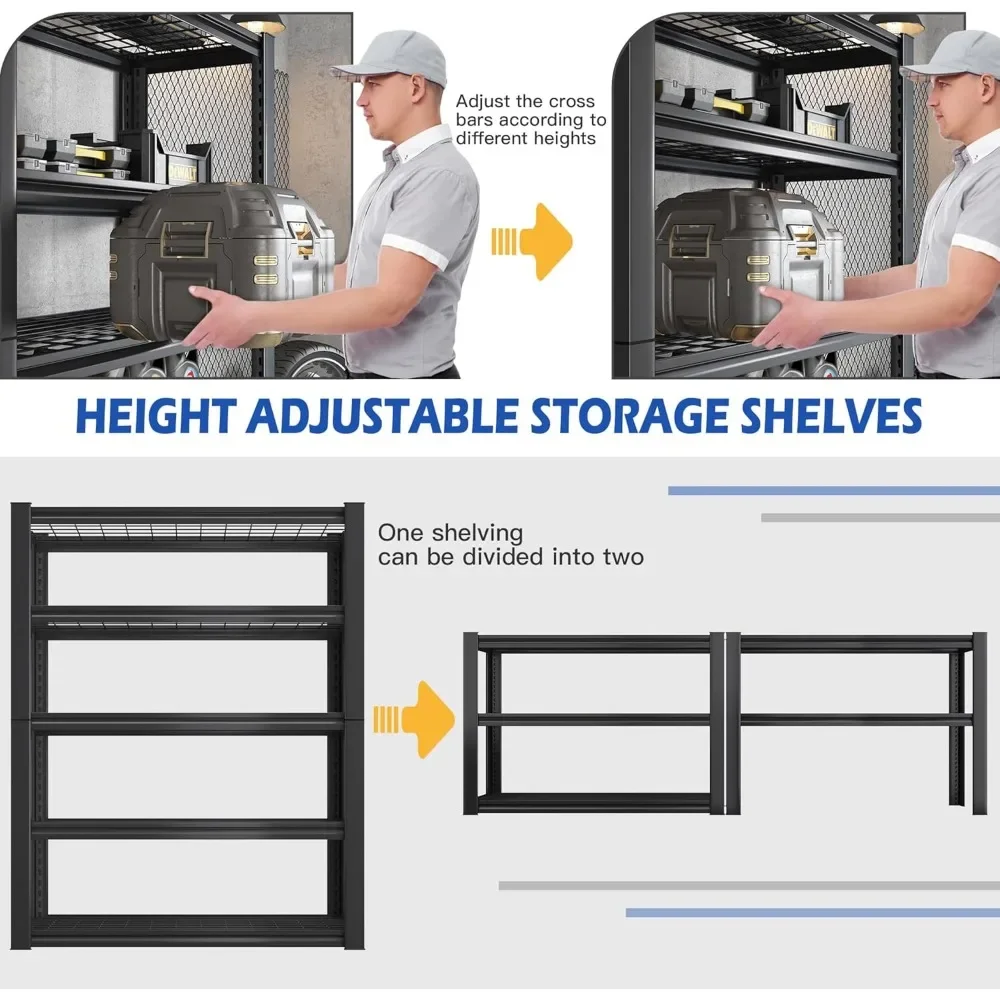 Étagères de Rangement de Garage 72 Pouces, Unités et Charges de Rangement 2500LBS, Étagères Métalliques Réglables à 5 Niveaux